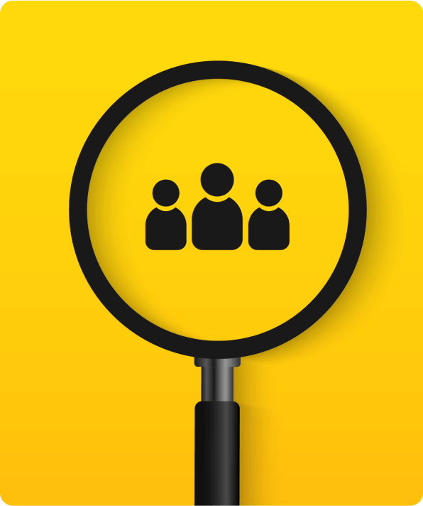 A magnifying glass over three silhouetted figures, representing Deltacron's candidate search
