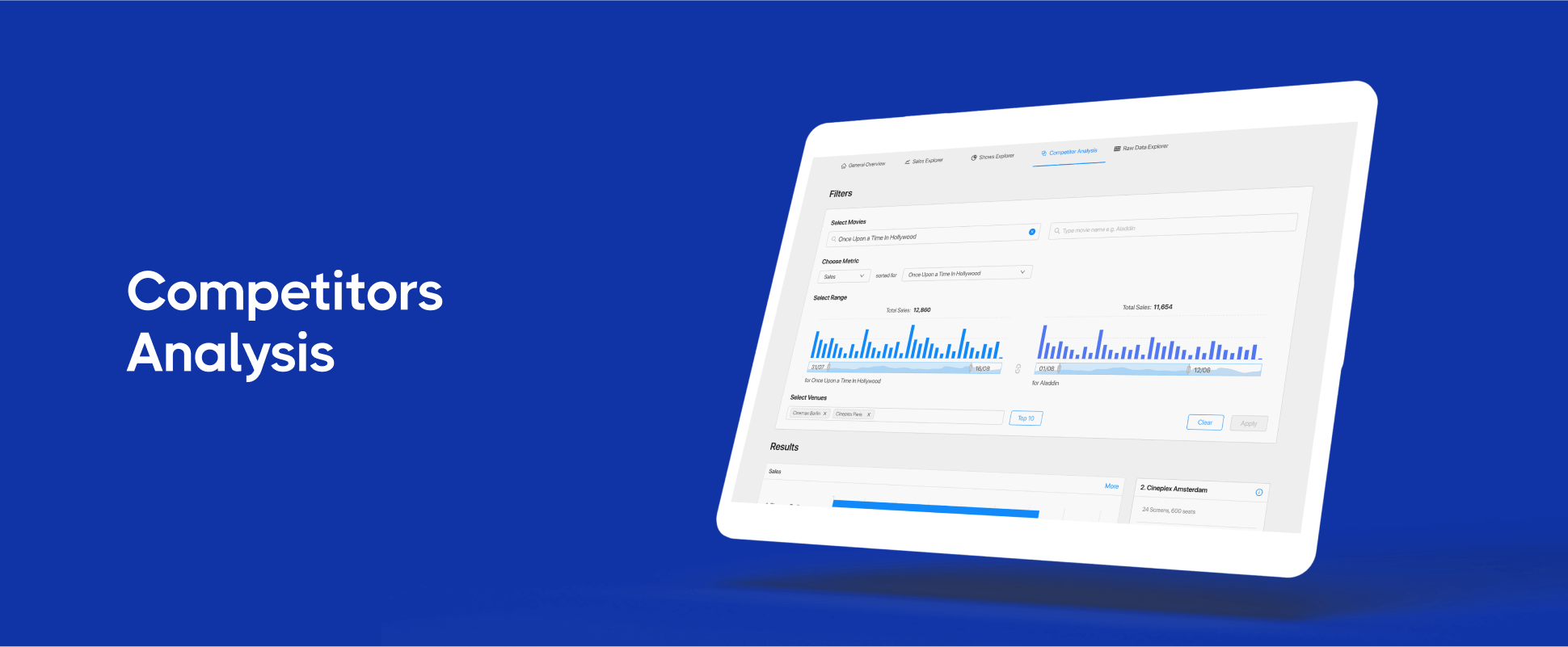 Applaudience dashboard mocked up on a laptop screen, open to the Competitor Analysis view